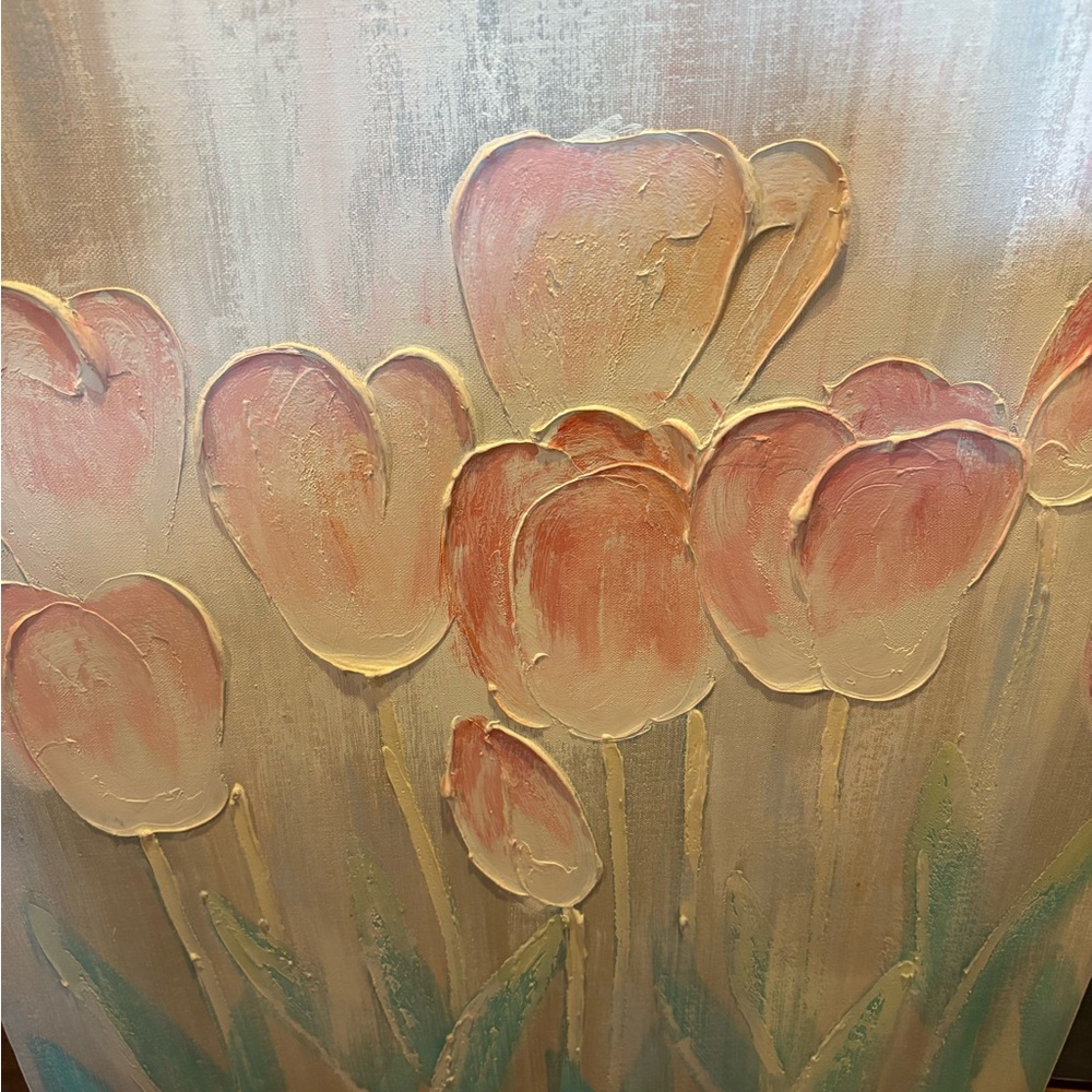 1980s Lee Reynolds Tulip Paintings, a Pair Oil on Canvas Retro Gem Signed - Picture 10 of 12